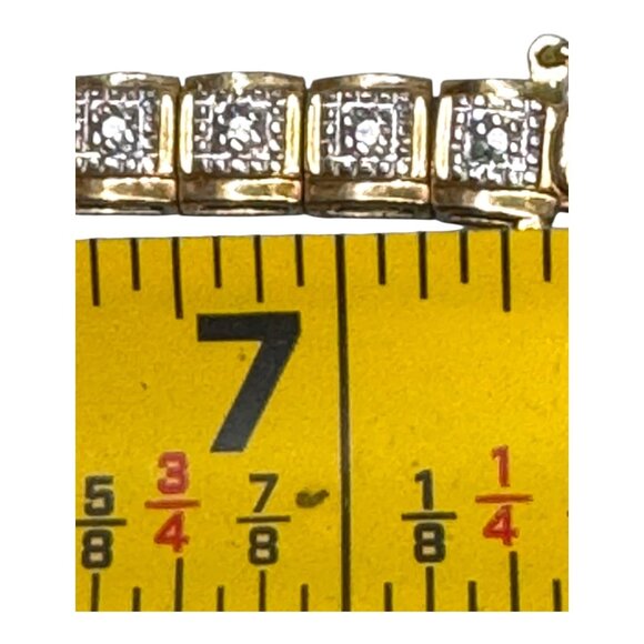 Sterling Two Tone Genuine Diamond Tennis 7" Bracelet 1/4 ct. t.w 14K Gold Plated - Picture 6 of 7